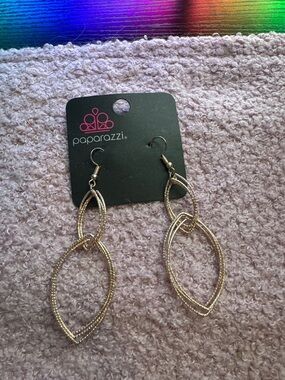 paparazzi Gold Textured Double-Marquis Drop Earrings